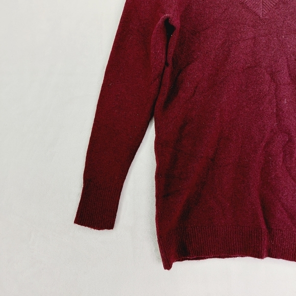 LOFT Burgundy Red V Neck Knit Cozy Winter Basic Sweater P4221 - Picture 3 of 7